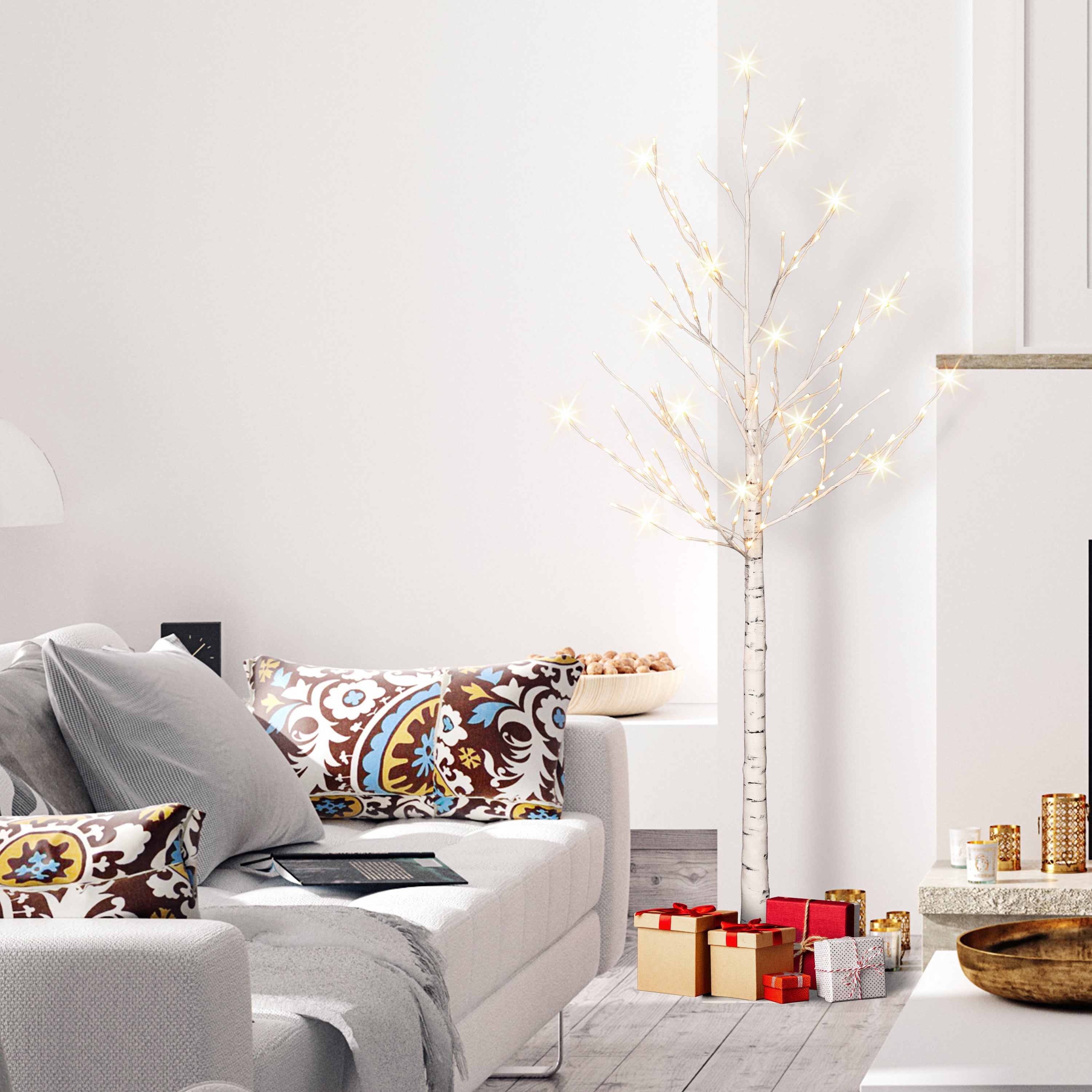 Set of 2 6ft Pre-Lit White Twig Tree